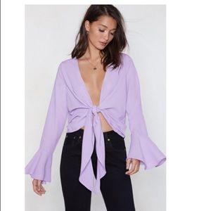 Lilac Bell Sleeved Tie-front Crop Top, Nasty Gal size 6